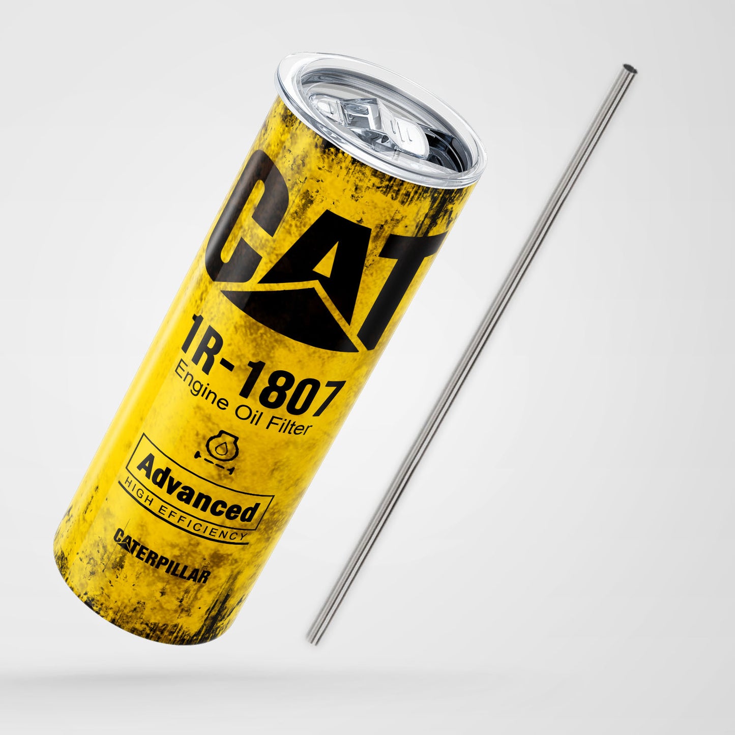 Yellow Skinny Tumbler (591ml) - Fun CAT Oil Filter Replica for Construction Fans