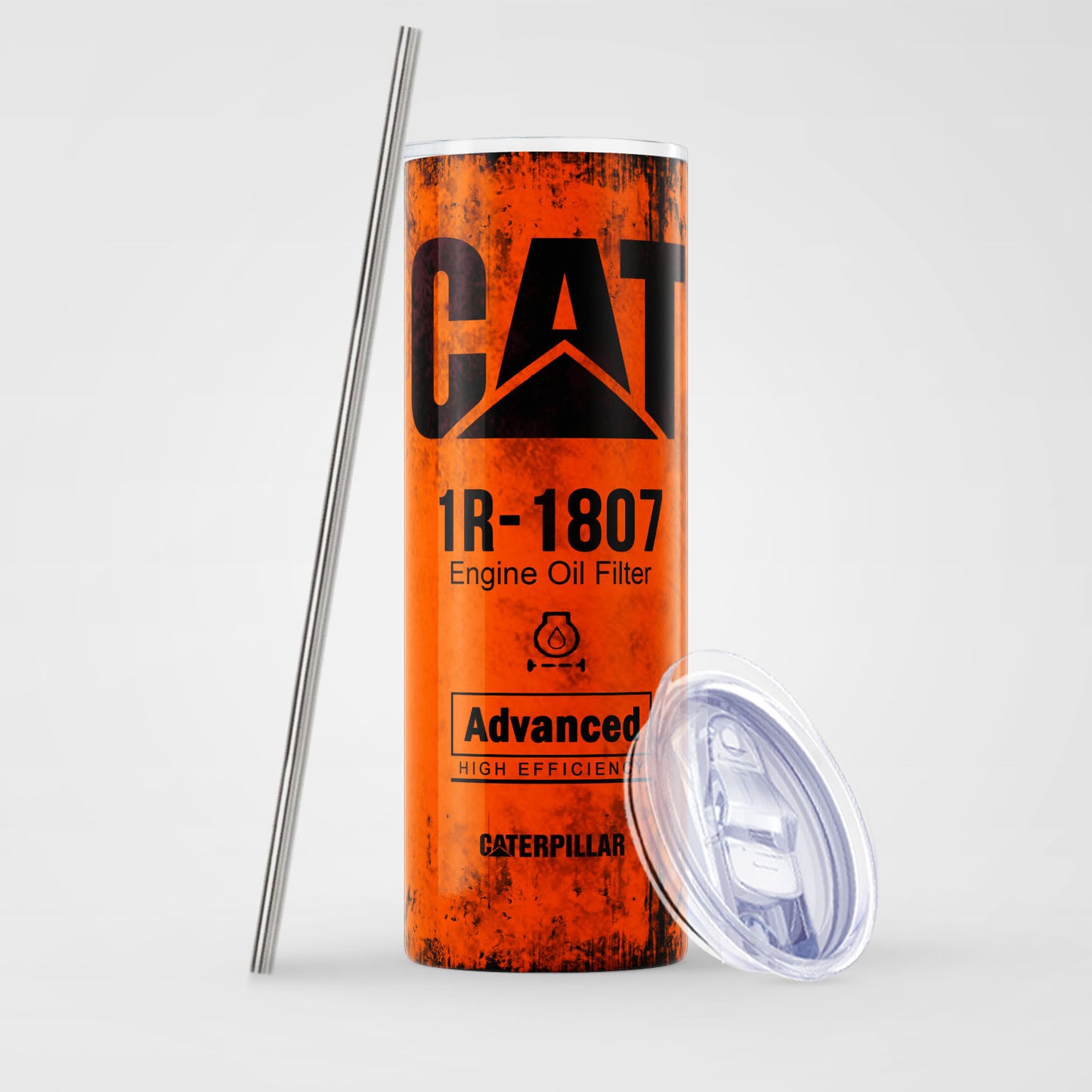 Blue Skinny Tumbler (591ml) - Fun CAT Oil Filter Replica for Construction Fans