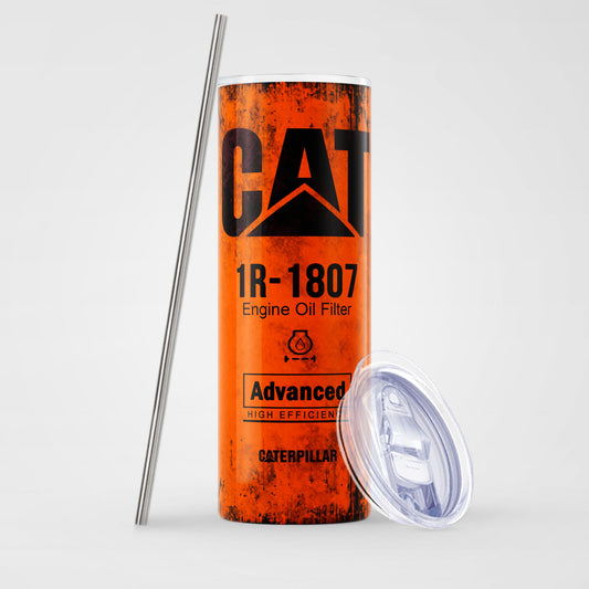 Blue Skinny Tumbler (591ml) - Fun CAT Oil Filter Replica for Construction Fans