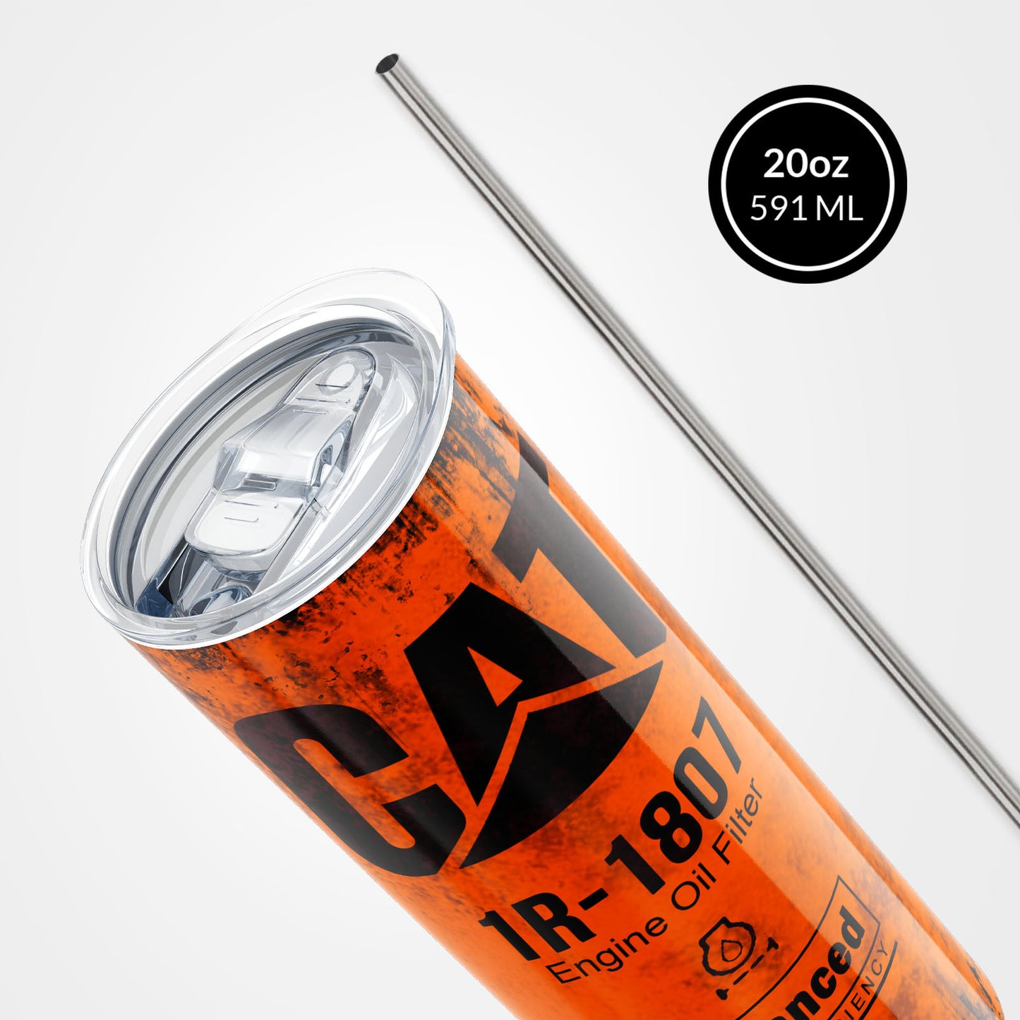 Blue Skinny Tumbler (591ml) - Fun CAT Oil Filter Replica for Construction Fans