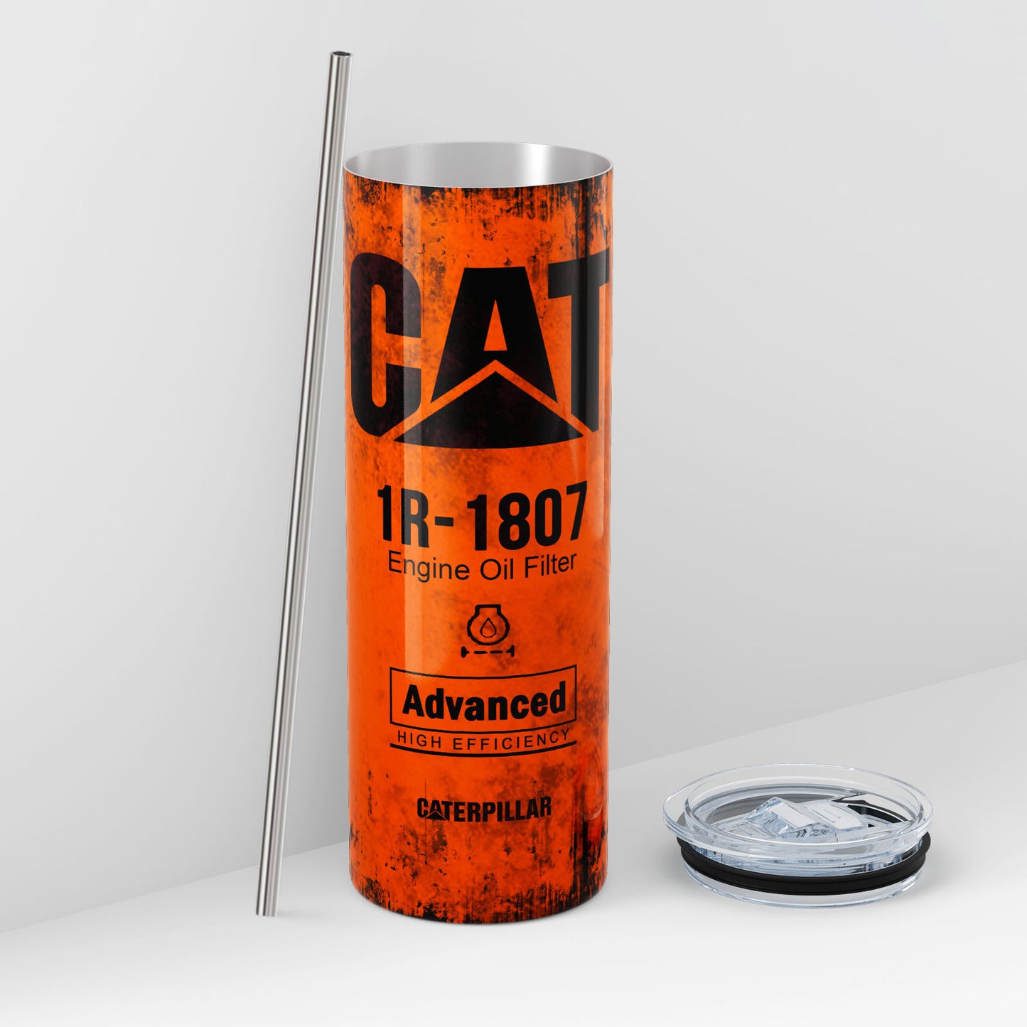 Blue Skinny Tumbler (591ml) - Fun CAT Oil Filter Replica for Construction Fans