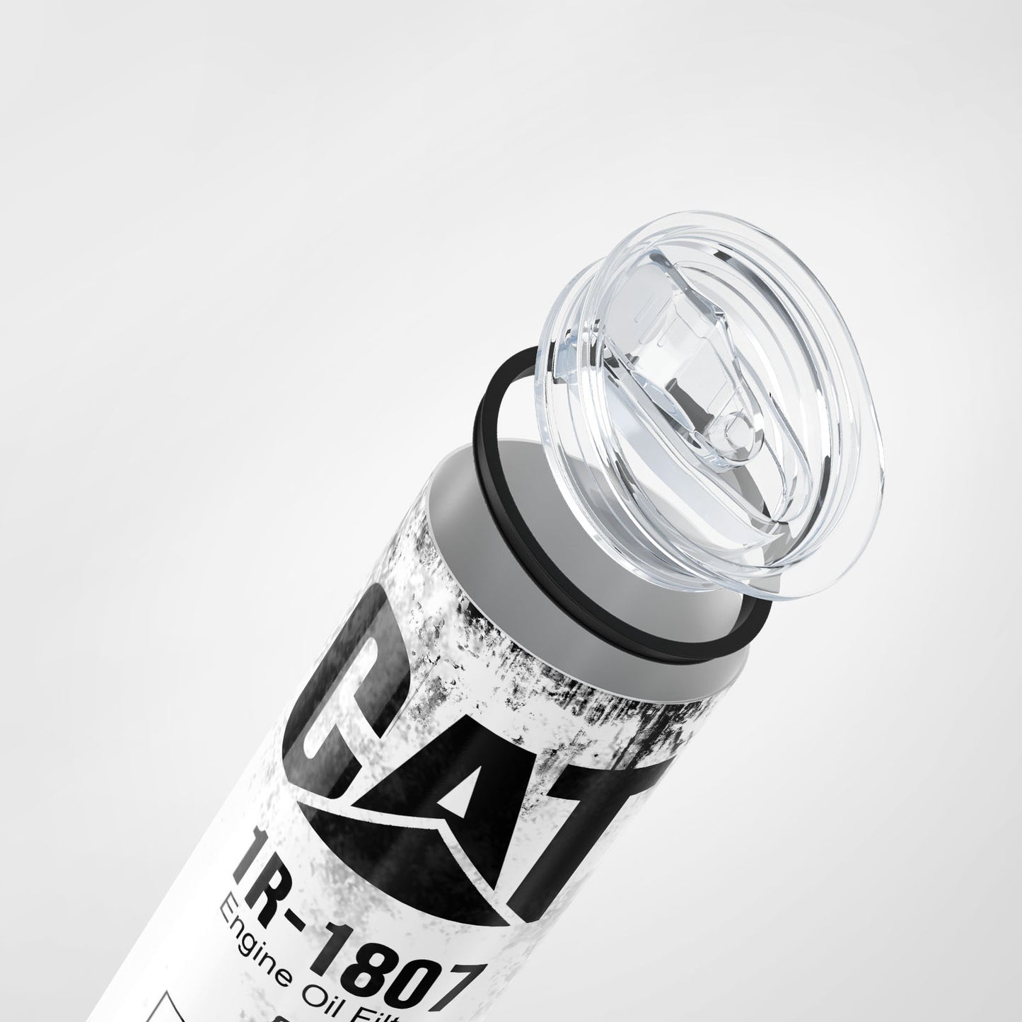 White Skinny Tumbler (591ml) - Fun CAT Oil Filter Replica for Construction Fans