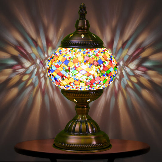 Colorful Exotic Mosaic Table Lamp - Handmade Turkish/Moroccan Style, 3-Color LED (Style 2)