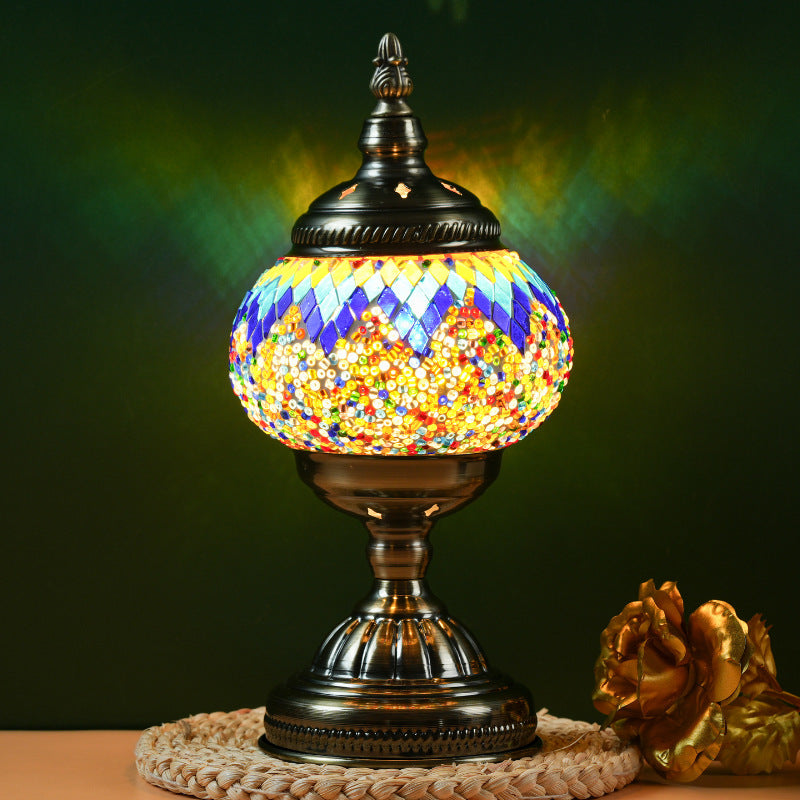 Blue Prism Exotic Mosaic Table Lamp - Handmade Turkish/Moroccan Style, 3-Color LED (Style 6)