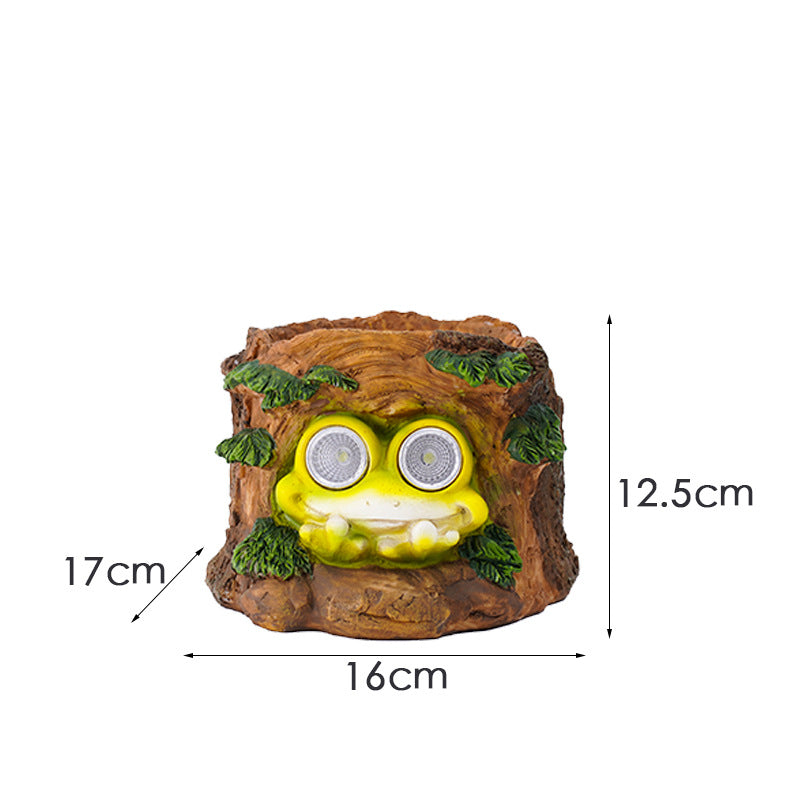 Frog Solar Light Planter - Resin Succulent Pot with Glowing Eyes (Stump frog)