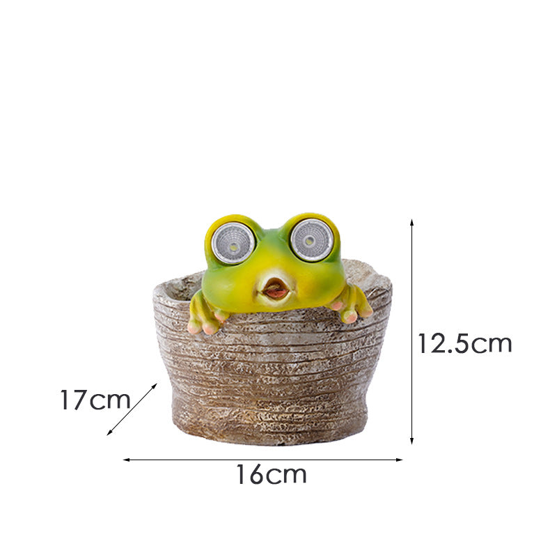 Frog Solar Light Planter - Resin Succulent Pot with Glowing Eyes (stone basin frog)