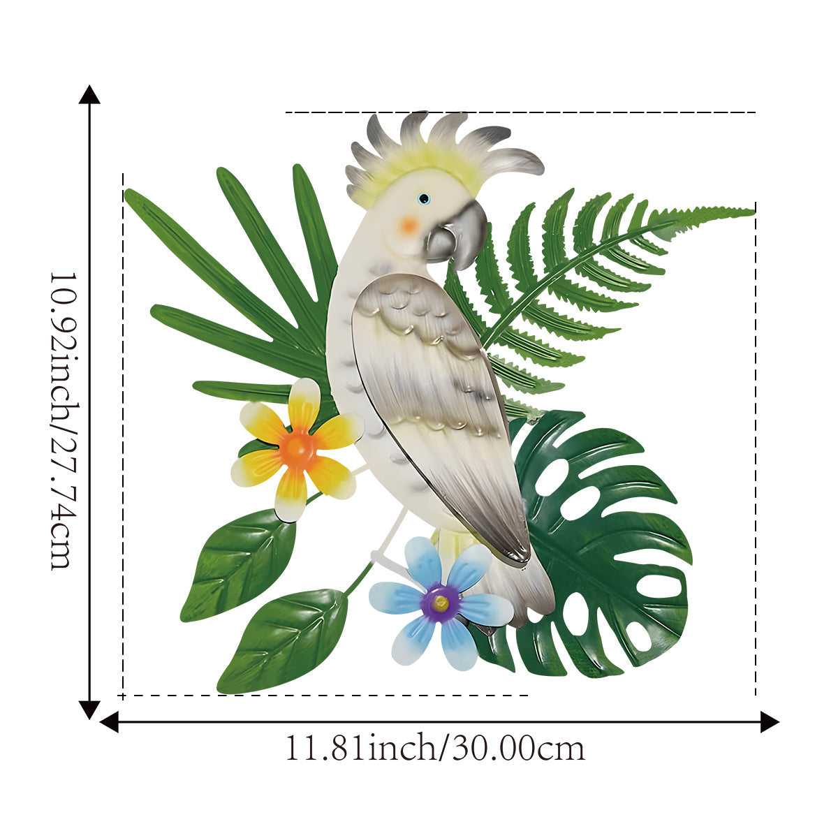 2 Pcs Grey And Green Vibrant Cockatoo Metal Wall Art - Tropical Leaves & Flowers Home Decor
