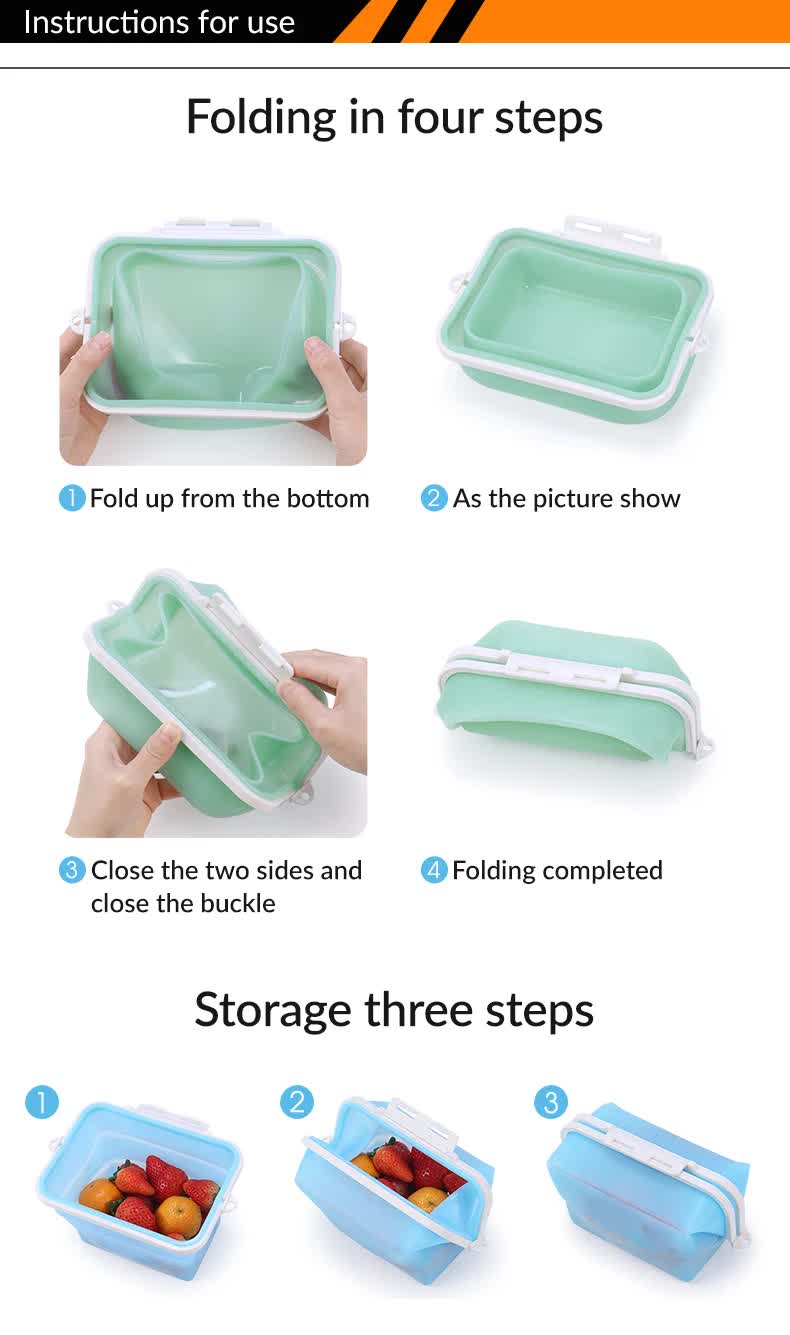 2 Pcs Green Collapsible Silicone Food Storage Container - Microwave & Freezer Safe Lunch Box