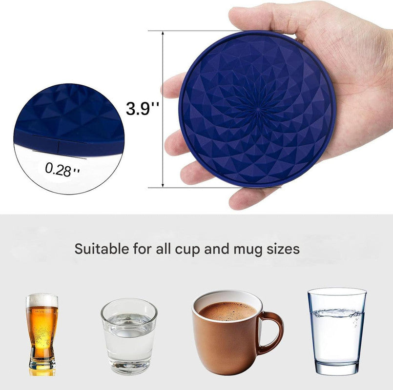 Grey and Black Geometric Silicone Drink Coasters Set (6 Pack) with Holder - Non-Slip Table Protectors