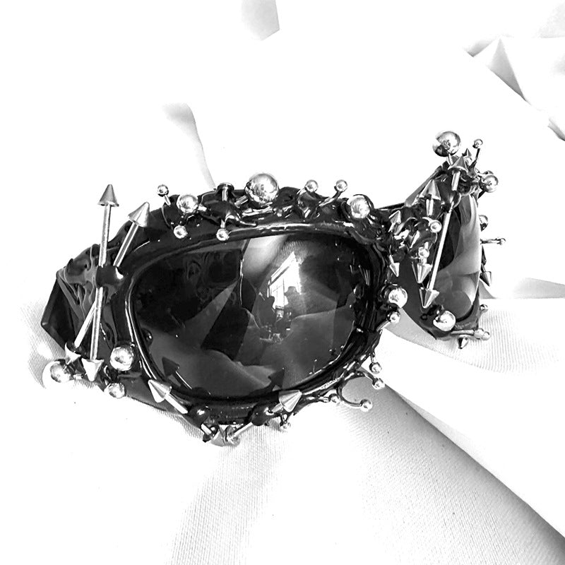 Blue Edgy Punk Rock Spiked Sunglasses - Statement Goth Studded Eyewear