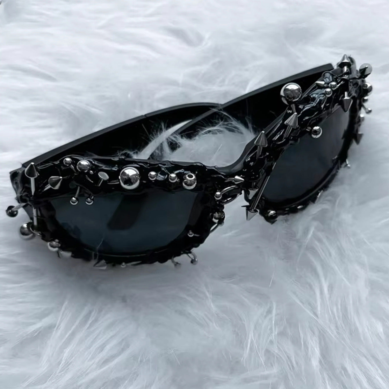 Blue Edgy Punk Rock Spiked Sunglasses - Statement Goth Studded Eyewear
