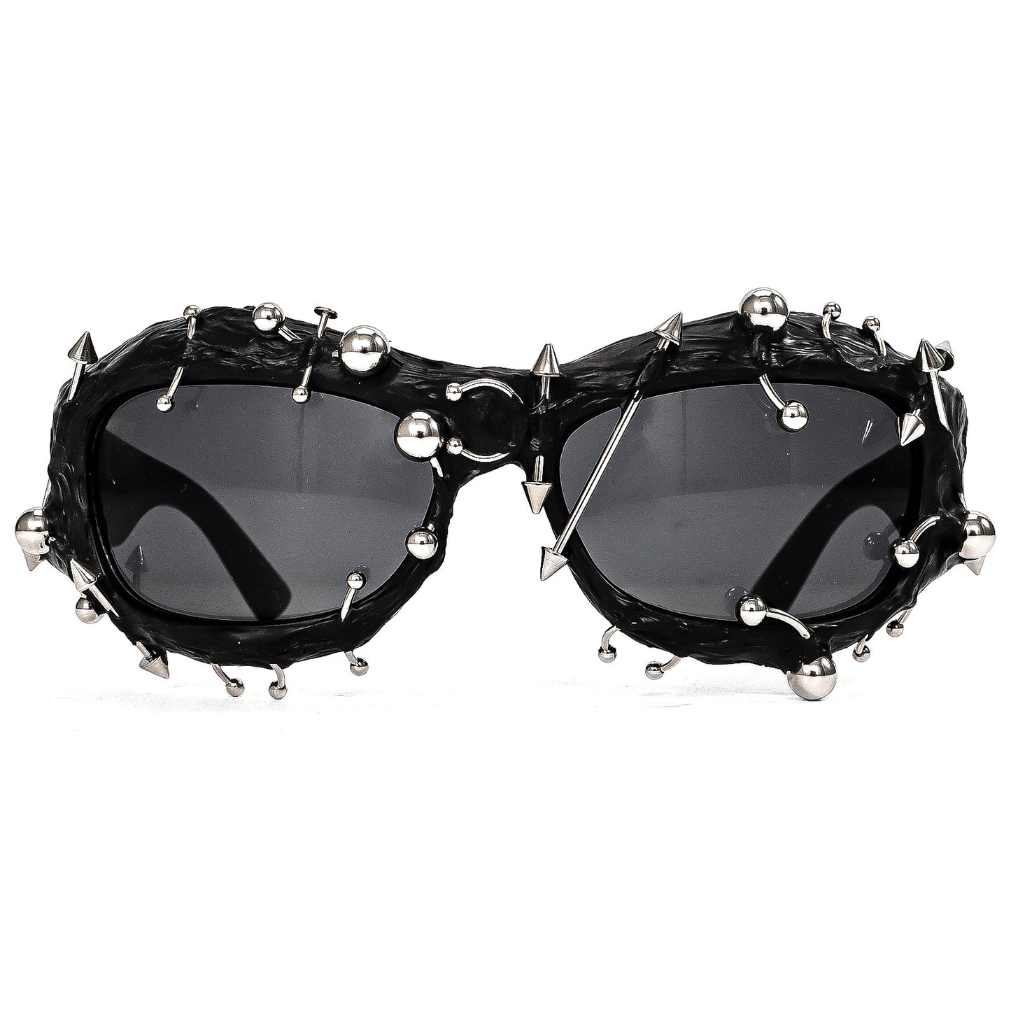 Green Edgy Punk Rock Spiked Sunglasses - Statement Goth Studded Eyewear