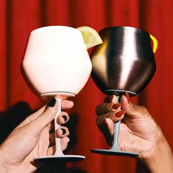 2 Pcs Orange Detachable Stainless Steel Wine Glass - 14oz (420ml) Portable Stemmed Goblet for Outdoors & Travel