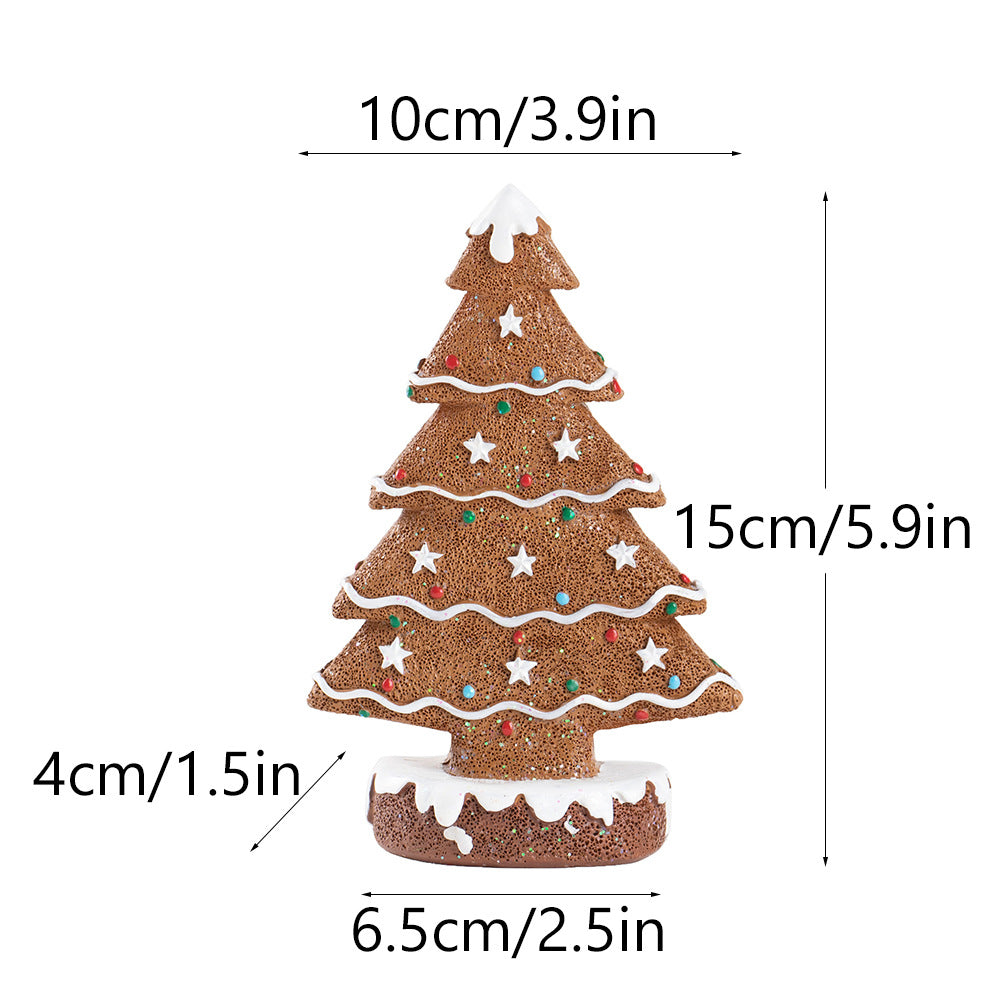 Brown Charming Gingerbread Christmas Tree Figurine - Festive Resin Holiday Table Decor Ornament