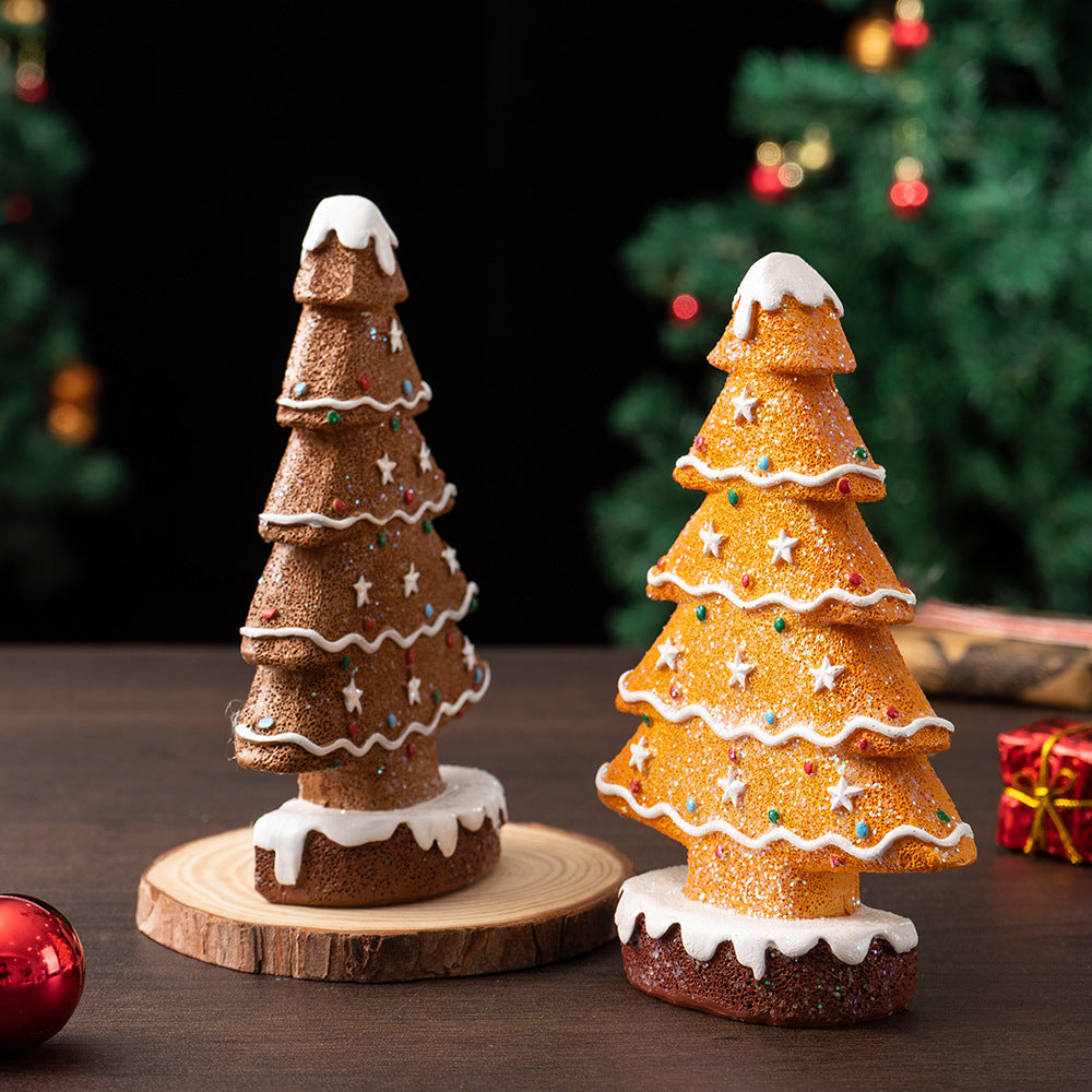 Yellow Charming Gingerbread Christmas Tree Figurine - Festive Resin Holiday Table Decor Ornament