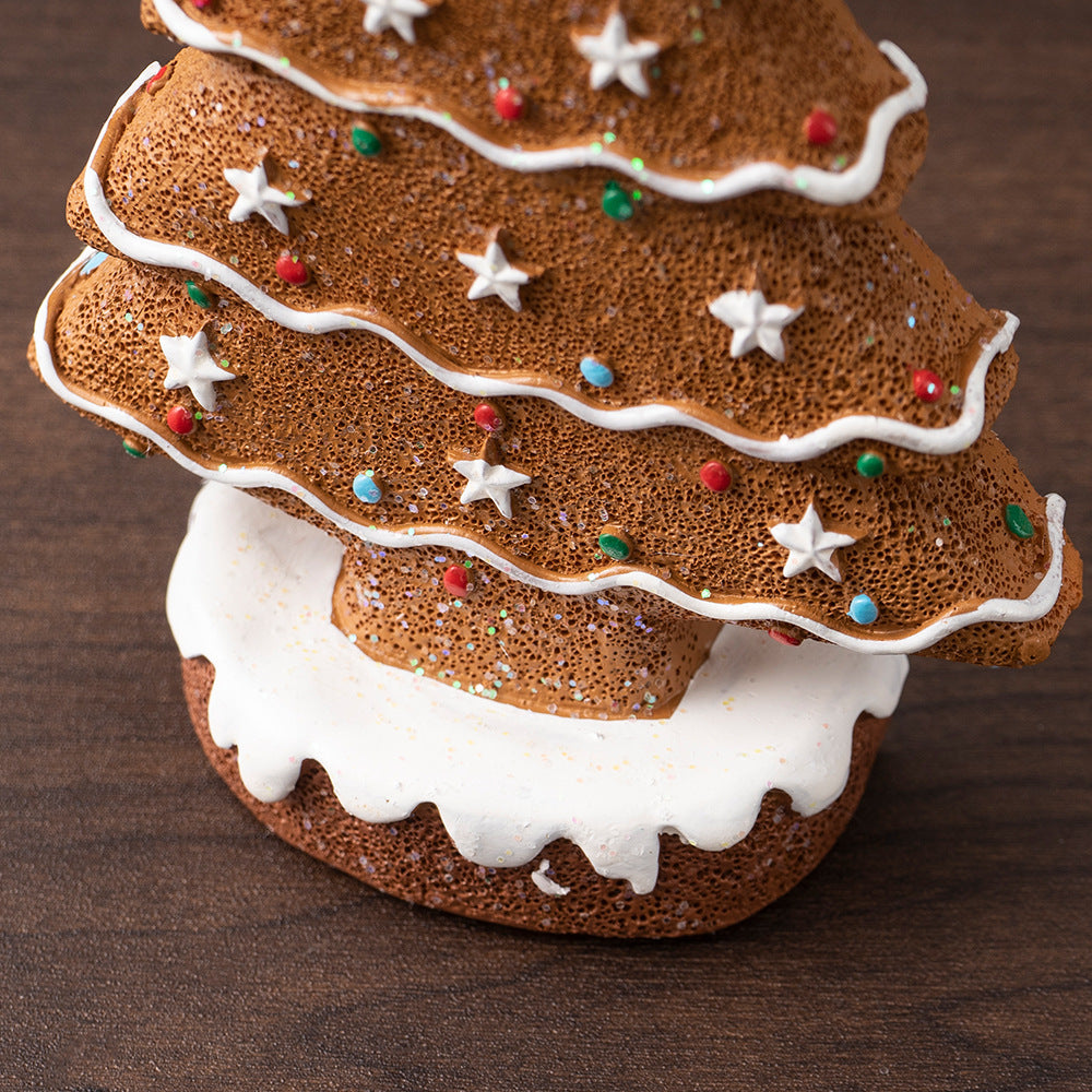 Yellow Charming Gingerbread Christmas Tree Figurine - Festive Resin Holiday Table Decor Ornament