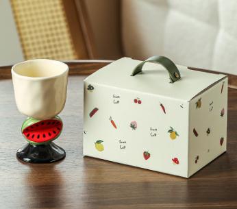 Red Whimsical Watermelon Stem Ceramic Goblet - 150ml Hand-Painted Watermelon Design, Unique Coffee & Drinkware Gift with Box