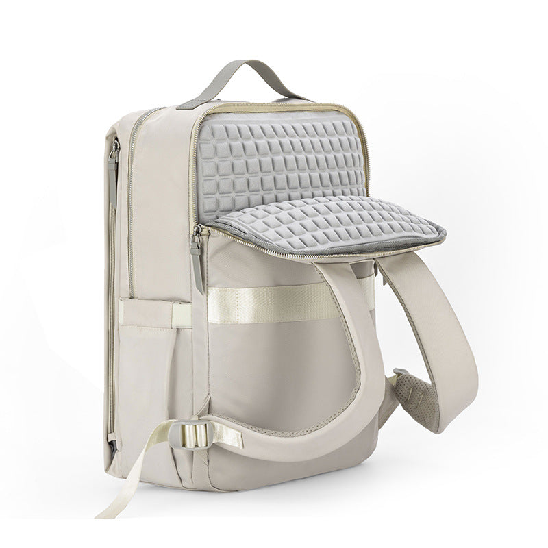 Beige Slim Minimalist Laptop Backpack - Shockproof & Anti-Theft Design, Travel-Friendly with Luggage Strap, Water-Resistant