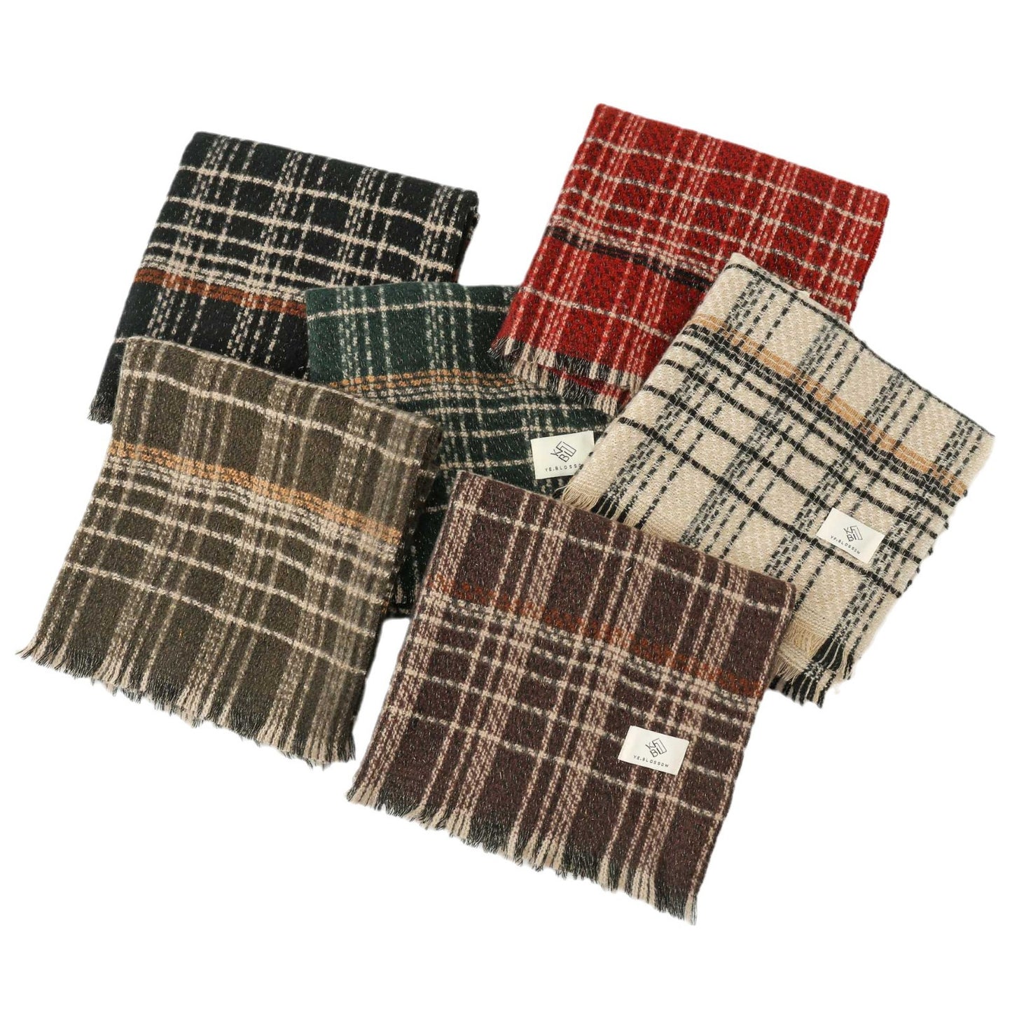 Coffee Chic Plaid Winter Scarf - Large Soft Polyester Shawl Wrap with Tassels, Korean Inspired Fashion