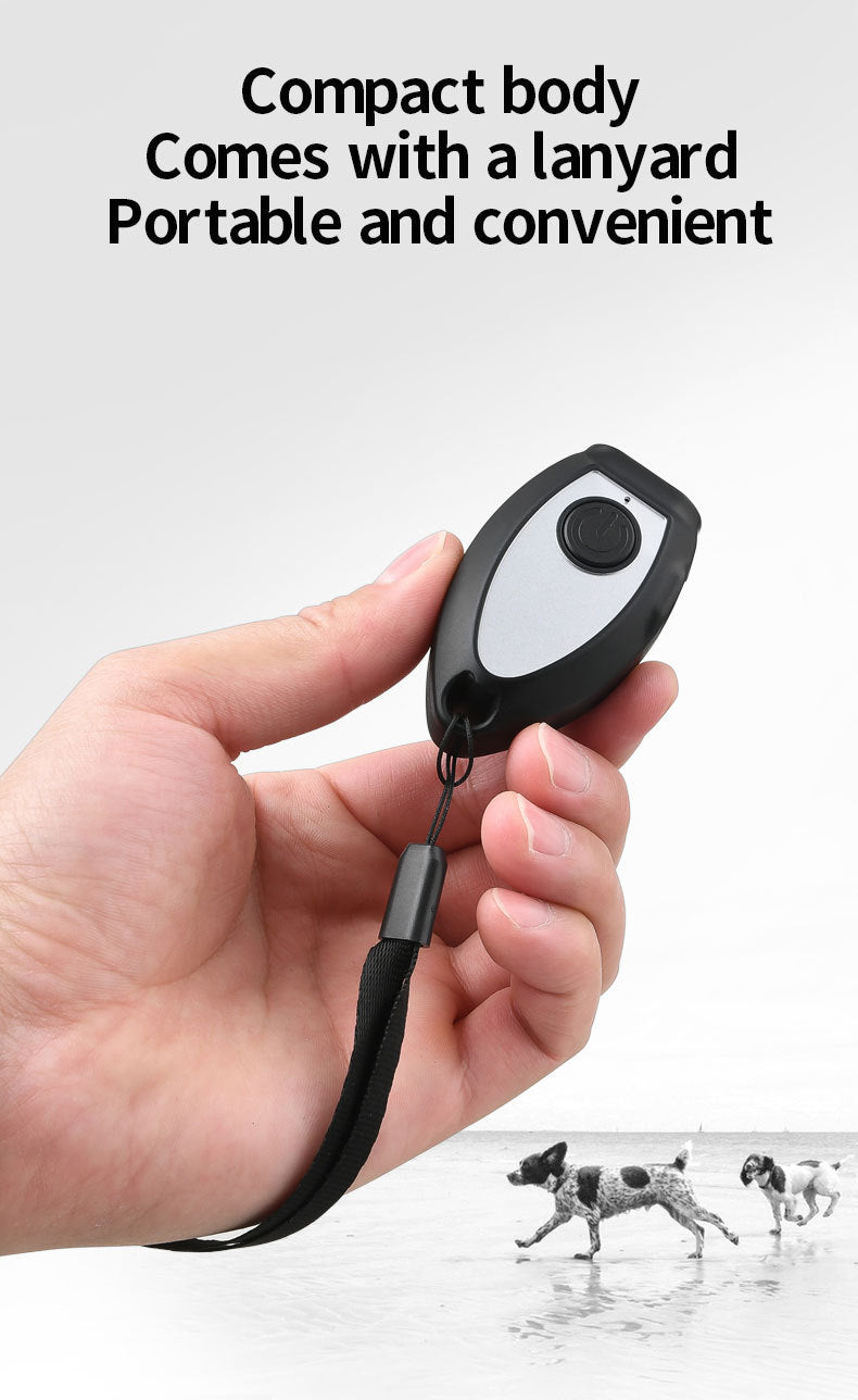 Black Portable Ultrasonic Dog Repeller & Trainer - Anti-Barking Device with LED Flashlight, USB-C Rechargeable