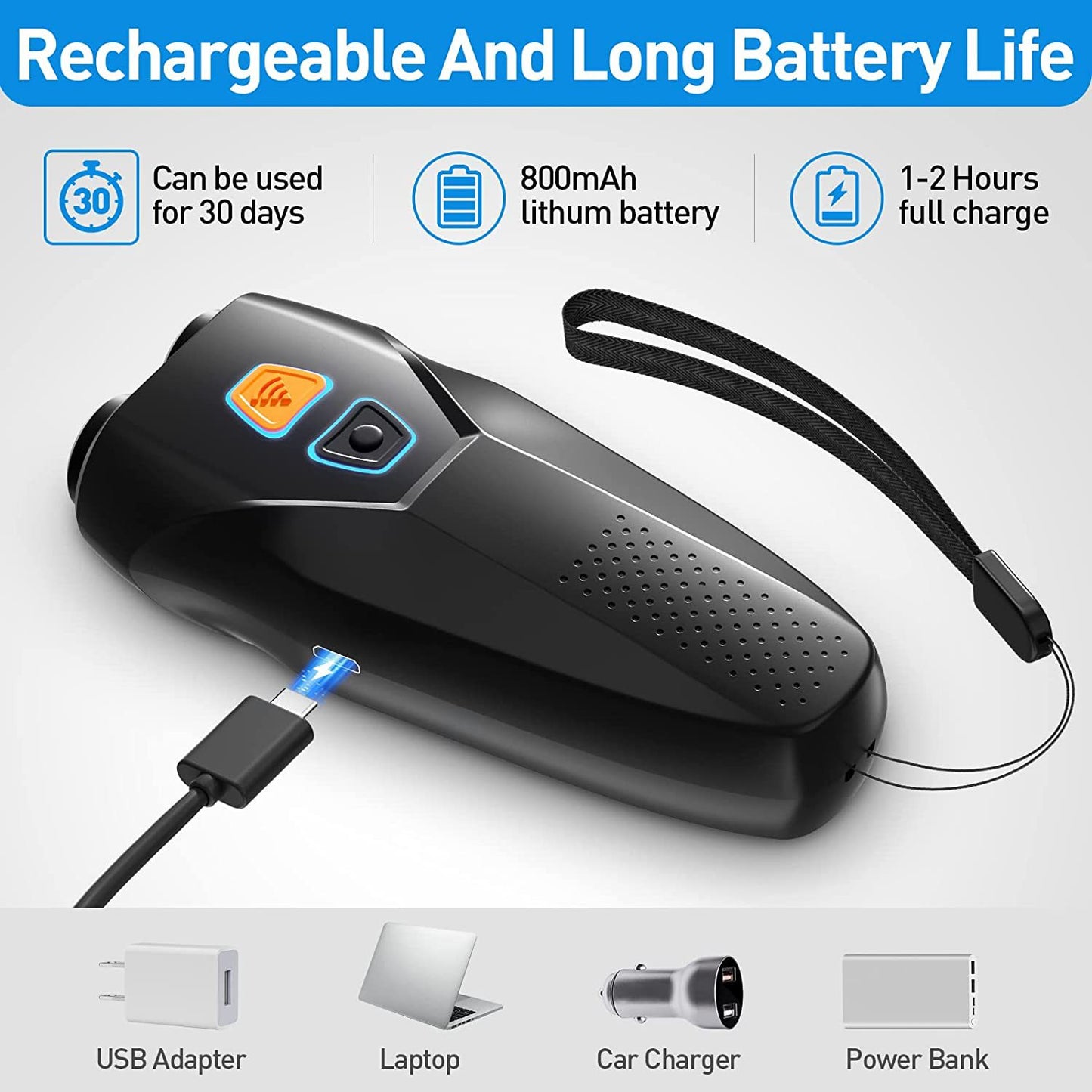 Black USB Rechargeable Dual-Head Ultrasonic Dog Repeller - High-Power Anti-Bark Device, 142x95x41mm, 140.6g