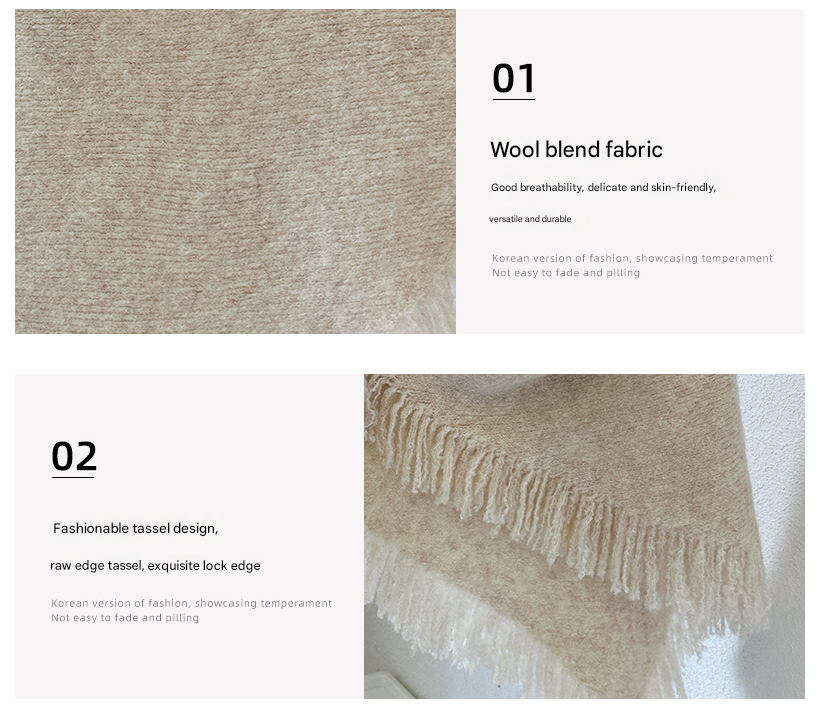 Black Versatile Fringed Faux Wool Triangle Shawl - Warm Knitted Scarf