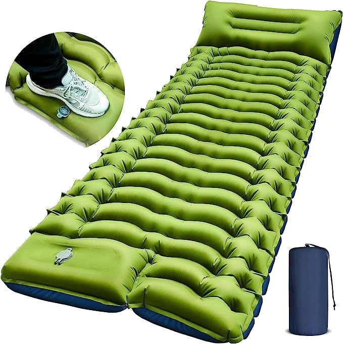 Green 190cm Ultra-Light Foot Pump Inflatable Camping Sleeping Pad