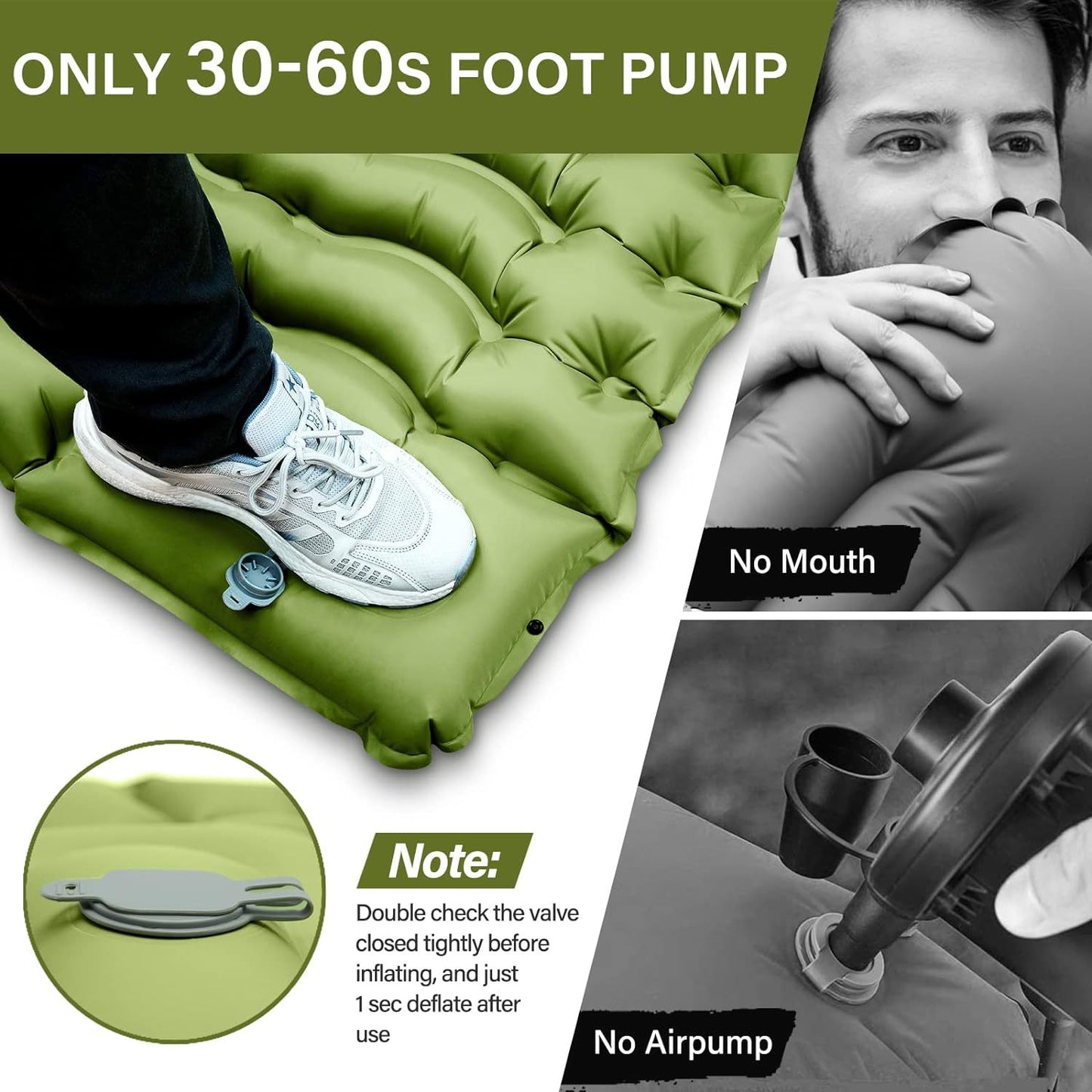 Green 190cm Ultra-Light Foot Pump Inflatable Camping Sleeping Pad