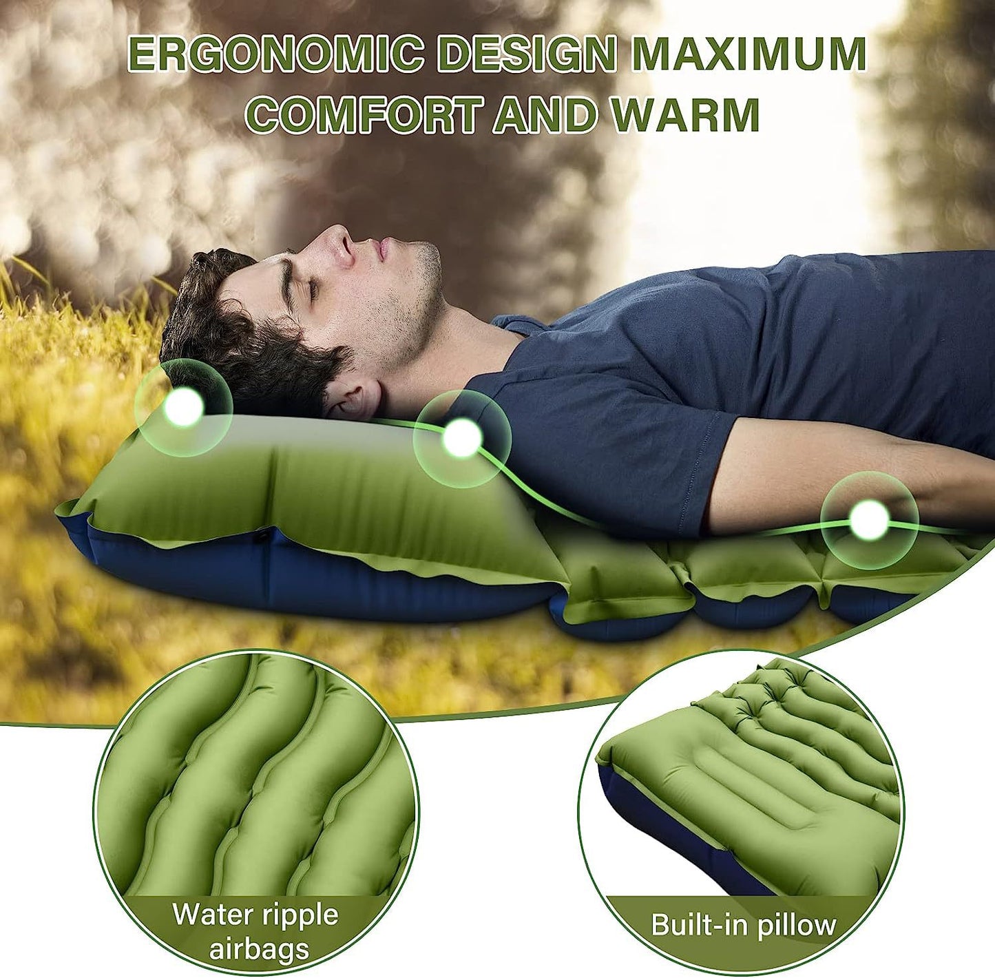 Green 190cm Ultra-Light Foot Pump Inflatable Camping Sleeping Pad