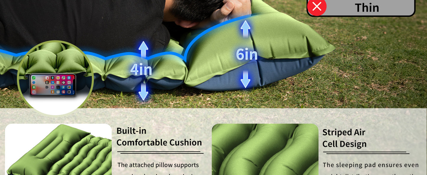 Green 190cm Ultra-Light Foot Pump Inflatable Camping Sleeping Pad
