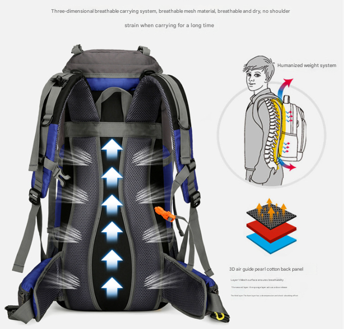 Navy Blue Nylon Hiking Backpack - Multifunctional Outdoor Sports Bag