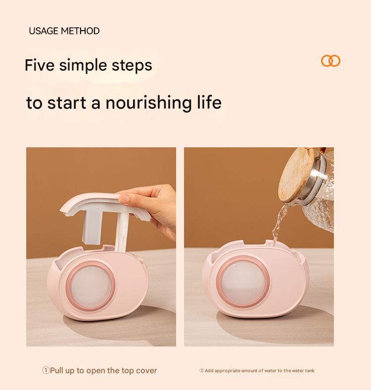 Compact Dual-Nozzle Humidifier with Ambient Light - USB-C Rechargeable, Two Mist Modes(Pink)