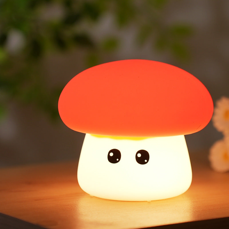 Cute Mushroom Silicone Night Light - Tap Control, 3 Brightness Levels & 7-Option Mode(red)