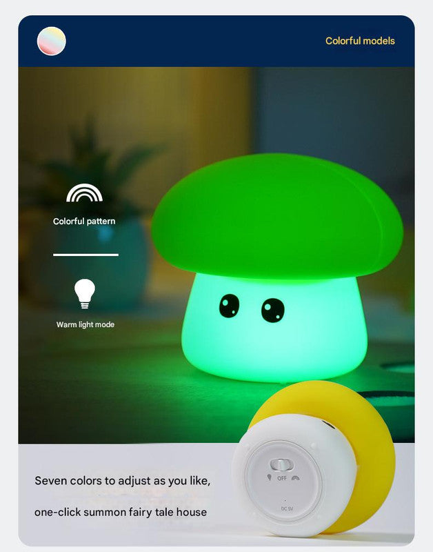 Cute Mushroom Silicone Night Light - Tap Control, 3 Brightness Levels & 7-Option Mode(red)