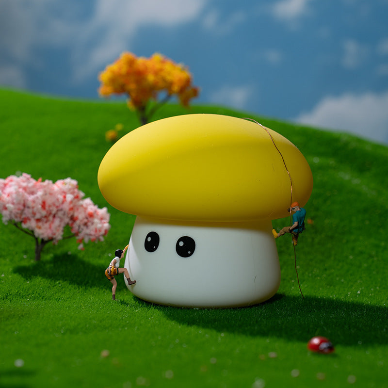 Cute Mushroom Silicone Night Light - Tap Control, 3 Brightness Levels & 7-Option Mode(Yellow)