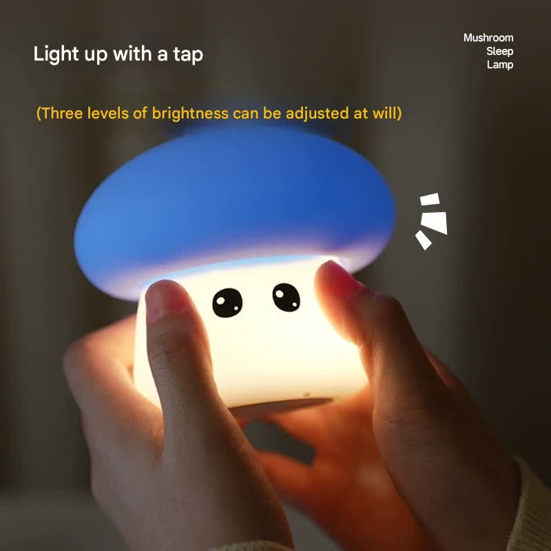 Cute Mushroom Silicone Night Light - Tap Control, 3 Brightness Levels & 7-Option Mode(Yellow)