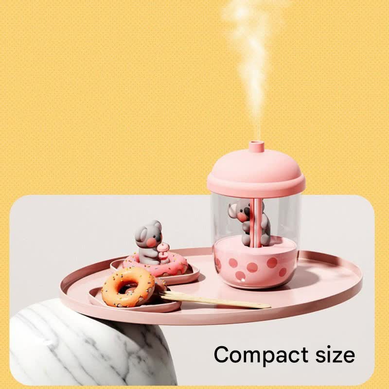 Adorable Koala Milk Tea Cup Humidifier - 450ml USB Air Diffuser with Dual Mist Modes(Caramel pearls)