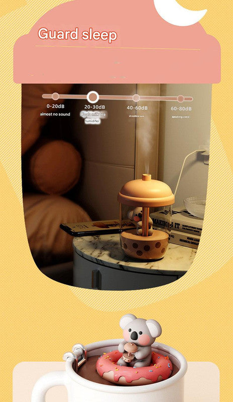 Adorable Koala Milk Tea Cup Humidifier - 450ml USB Air Diffuser with Dual Mist Modes(Caramel pearls)