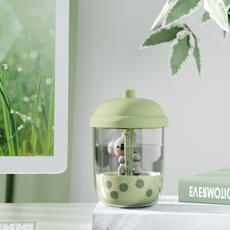 Adorable Koala Milk Tea Cup Humidifier - 450ml USB Air Diffuser with Dual Mist Modes(Soy milk matcha)