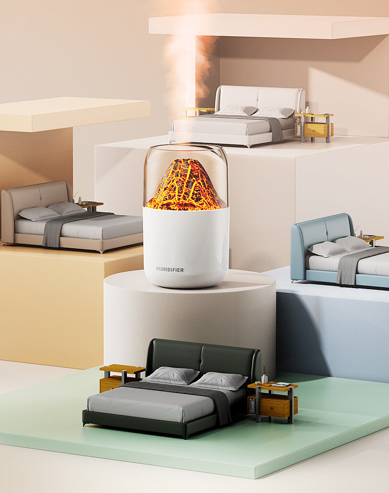 Cool Mist Humidifier with Colorful Atmosphere Light - 300ml USB Powered, Unique Internal Design(Cracked Volcano-White)