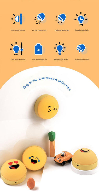Fun Emoji LED Night Light - Tap Control, 7 Changing Options, 3 Brightness Levels & Magnetic Mount(Kissing expression)