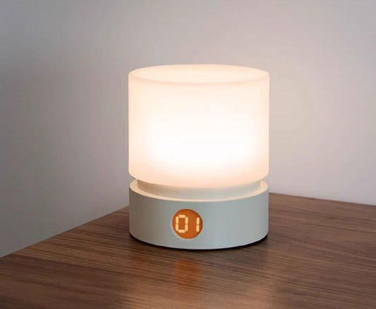 Cylindrical LED Night Light with Timer & Stepless Dimming - USB-C Rechargeable, 1200mAh Battery(white)