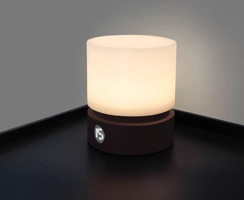 Cylindrical LED Night Light with Timer & Stepless Dimming - USB-C Rechargeable, 1200mAh Battery(Brown)