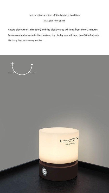 Cylindrical LED Night Light with Timer & Stepless Dimming - USB-C Rechargeable, 1200mAh Battery(Brown)