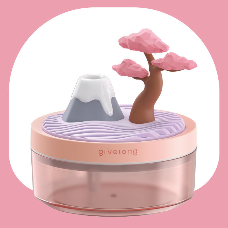 Landscape USB Humidifier with 7-Option Night Light - 320ml, Quiet Operation & Auto Shut-Off(Cherry Blossom Tree)