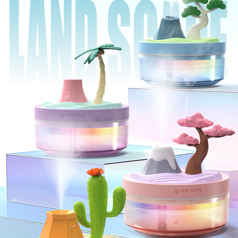 Landscape USB Humidifier with 7-Option Night Light - 320ml, Quiet Operation & Auto Shut-Off(Cherry Blossom Tree)