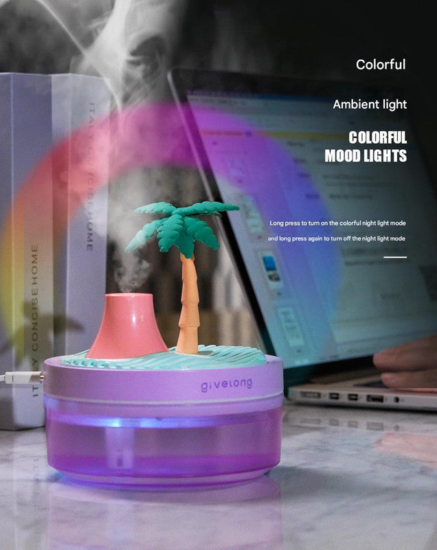 Landscape USB Humidifier with 7-Option Night Light - 320ml, Quiet Operation & Auto Shut-Off(Cactus)