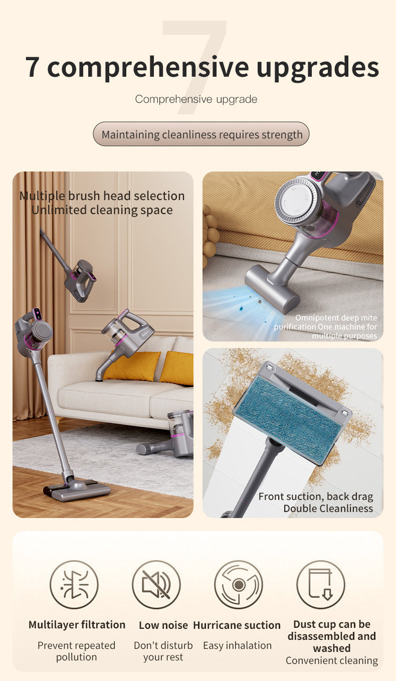 3-in-1 Wireless Vacuum Cleaner & Mop - Handheld/Stick, 3 Suction Levels, Mite Removal(grey)