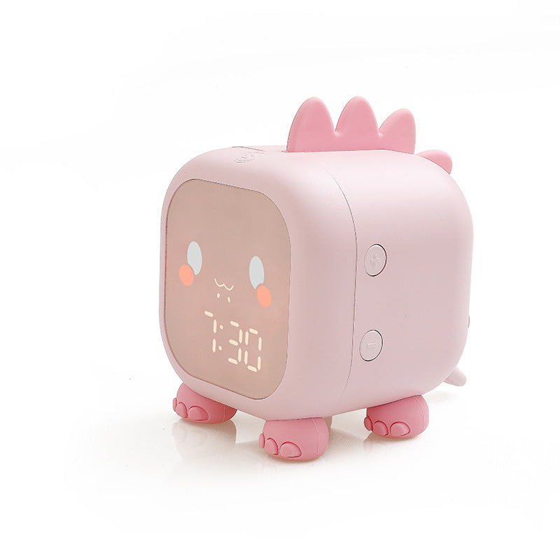 Cute Dinosaur Digital Alarm Clock- Sleep Trainer, Night Light, 6 Ringtones & Temperature Display(pink)
