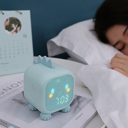 Cute Dinosaur Digital Alarm Clock for Kids - Sleep Trainer, Night Light, 6 Ringtones & Temperature Display(Blue)